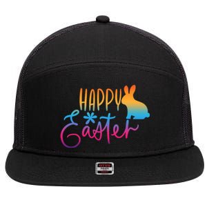 Rainbow Happy Easter Bunny 7 Panel Mesh Trucker Snapback Hat