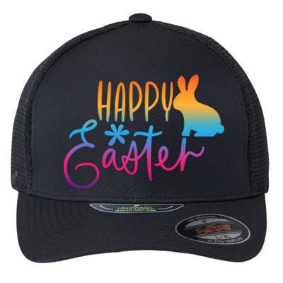 Rainbow Happy Easter Bunny Flexfit Unipanel Trucker Cap