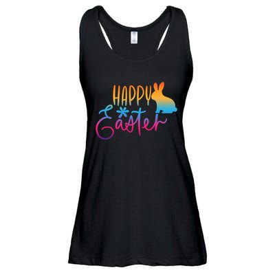 Rainbow Happy Easter Bunny Ladies Essential Flowy Tank