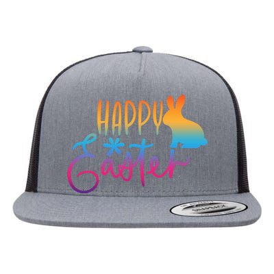 Rainbow Happy Easter Bunny Flat Bill Trucker Hat