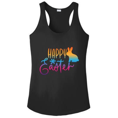 Rainbow Happy Easter Bunny Ladies PosiCharge Competitor Racerback Tank