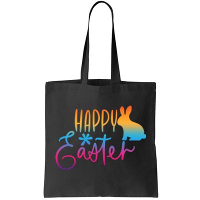 Rainbow Happy Easter Bunny Tote Bag