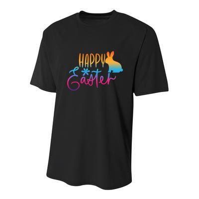 Rainbow Happy Easter Bunny Youth Performance Sprint T-Shirt