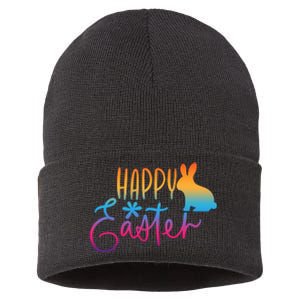 Rainbow Happy Easter Bunny Sustainable Knit Beanie