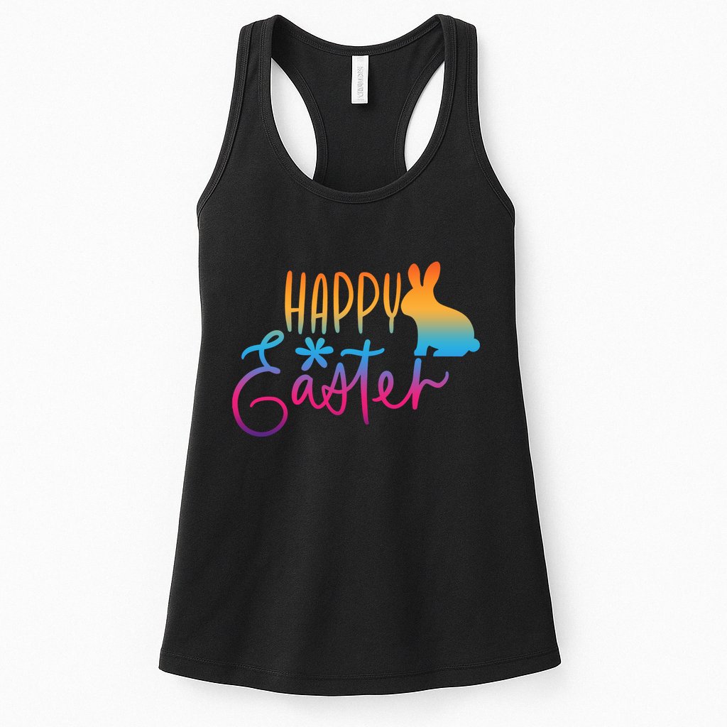Rainbow Happy Easter Bunny Womens Tank Top