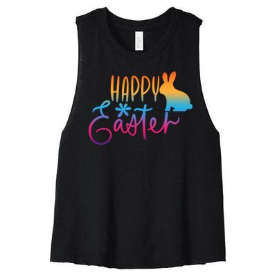 Rainbow Happy Easter Bunny Women's Racerback Cropped Tank