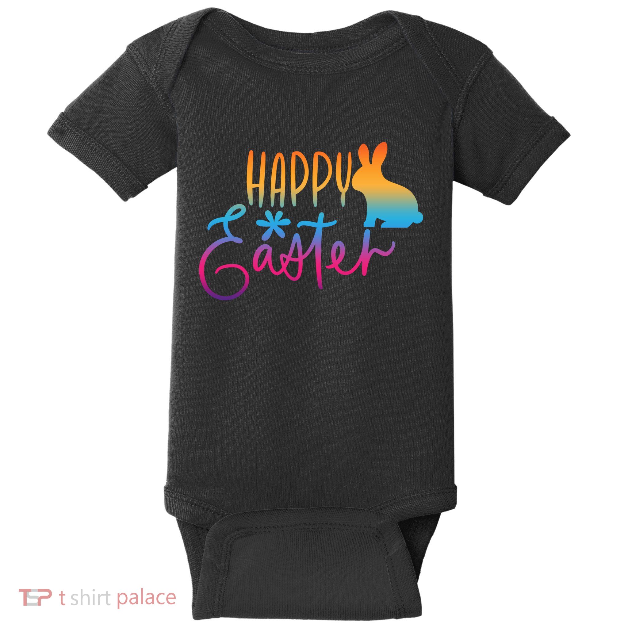 Rainbow Happy Easter Bunny Baby Bodysuit