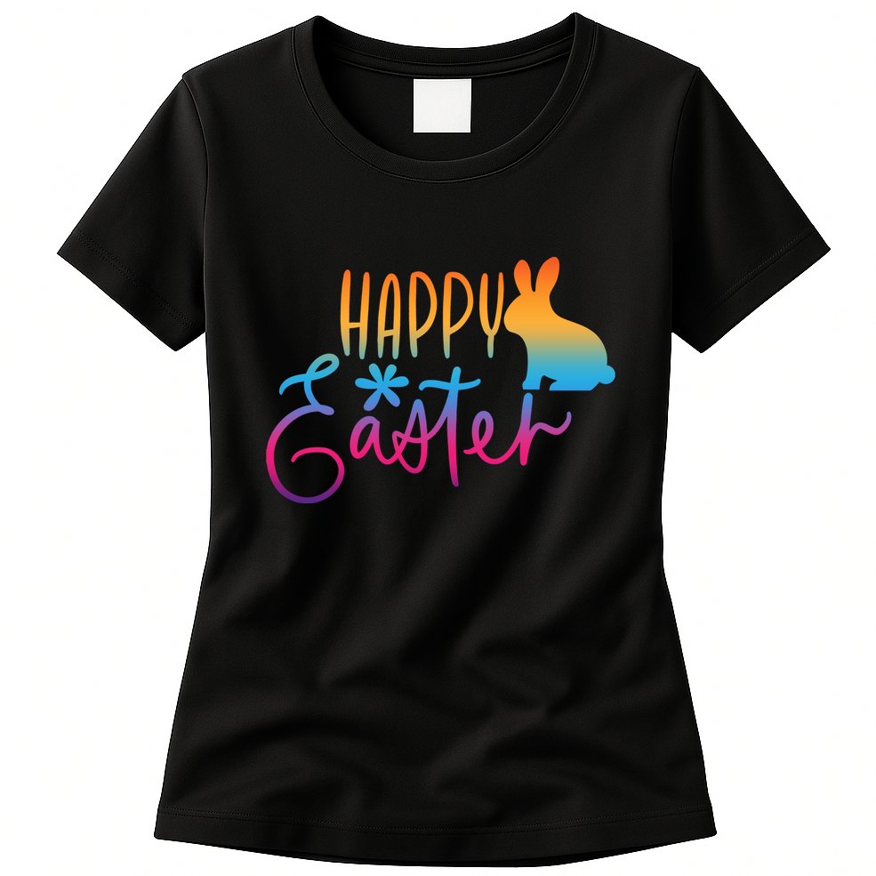 Rainbow Happy Easter Bunny Womens T-Shirt