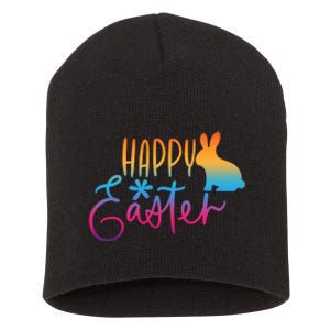 Rainbow Happy Easter Bunny Short Acrylic Beanie