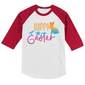 Rainbow Happy Easter Bunny Kids Colorblock Raglan Jersey