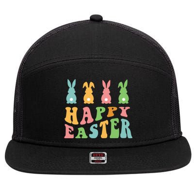 Retro Happy Easter Cute Bunny Rabbits Funny Easter Day Cute Gift 7 Panel Mesh Trucker Snapback Hat