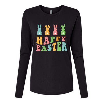 Retro Happy Easter Cute Bunny Rabbits Funny Easter Day Cute Gift Womens Cotton Relaxed Long Sleeve T-Shirt