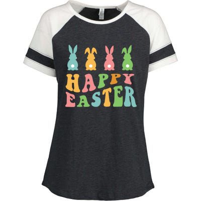 Retro Happy Easter Cute Bunny Rabbits Funny Easter Day Cute Gift Enza Ladies Jersey Colorblock Tee