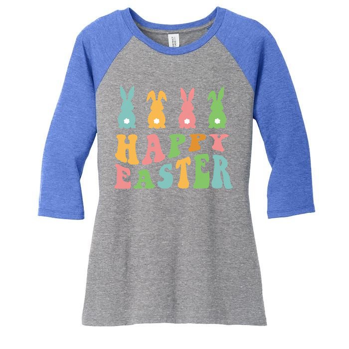 Retro Happy Easter Cute Bunny Rabbits Funny Easter Day Cute Gift Women's Tri-Blend 3/4-Sleeve Raglan Shirt