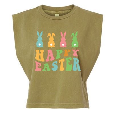 Retro Happy Easter Cute Bunny Rabbits Funny Easter Day Cute Gift Garment-Dyed Women's Muscle Tee