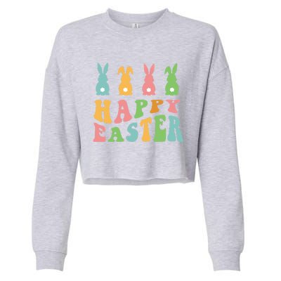 Retro Happy Easter Cute Bunny Rabbits Funny Easter Day Cute Gift Cropped Pullover Crew