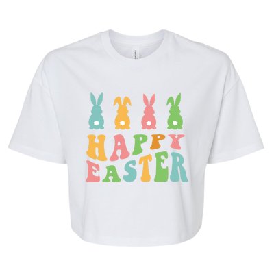 Retro Happy Easter Cute Bunny Rabbits Funny Easter Day Cute Gift Bella+Canvas Jersey Crop Tee