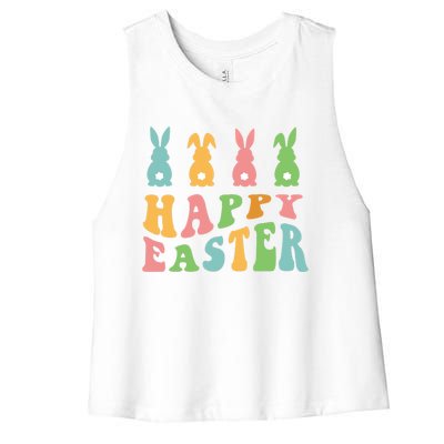 Retro Happy Easter Cute Bunny Rabbits Funny Easter Day Cute Gift Women's Racerback Cropped Tank