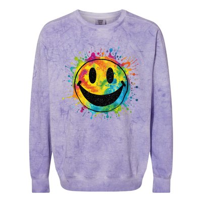 Retro Happy Face Rainbow Tiedye Splatter – 70s Peace Smile Colorblast Crewneck Sweatshirt