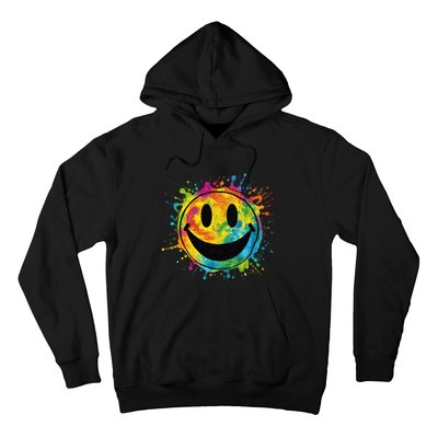 Retro Happy Face Rainbow Tiedye Splatter – 70s Peace Smile Hoodie