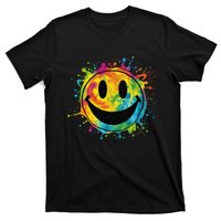 Retro Happy Face Rainbow Tiedye Splatter – 70s Peace Smile T-Shirt