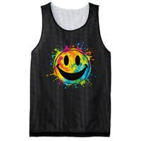 Retro Happy Face Rainbow Tiedye Splatter – 70s Peace Smile Mesh Reversible Basketball Jersey Tank