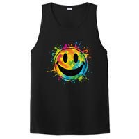 Retro Happy Face Rainbow Tiedye Splatter – 70s Peace Smile PosiCharge Competitor Tank