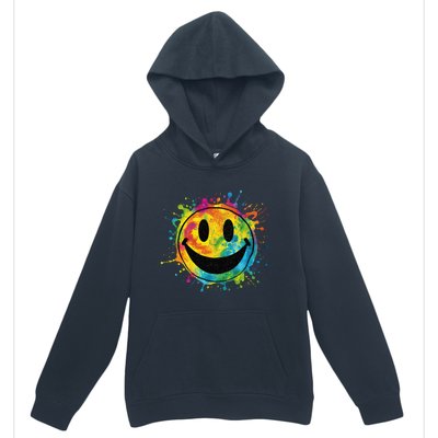 Retro Happy Face Rainbow Tiedye Splatter – 70s Peace Smile Urban Pullover Hoodie