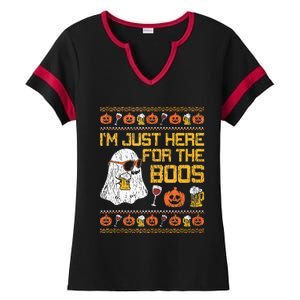 Retro Here For The Boos Ghost Halloween Costume Party Ladies Halftime Notch Neck Tee