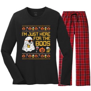 Retro Here For The Boos Ghost Halloween Costume Party Women's Long Sleeve Flannel Pajama Set 