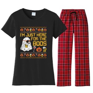 Retro Here For The Boos Ghost Halloween Costume Party Women's Flannel Pajama Set