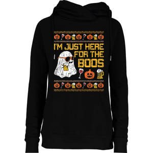 Retro Here For The Boos Ghost Halloween Costume Party Womens Funnel Neck Pullover Hood