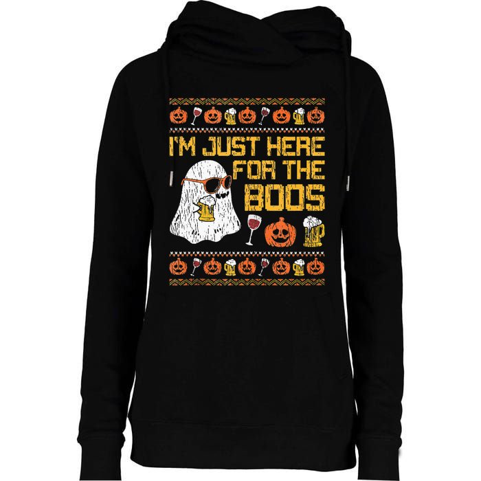 Retro Here For The Boos Ghost Halloween Costume Party Womens Funnel Neck Pullover Hood