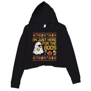 Retro Here For The Boos Ghost Halloween Costume Party Crop Fleece Hoodie