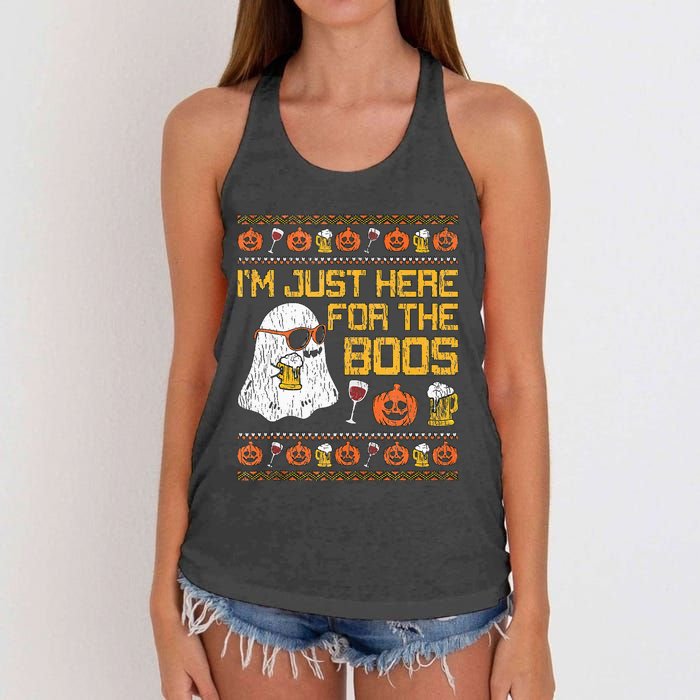 Retro Here For The Boos Ghost Halloween Costume Party Women's Knotted Racerback Tank