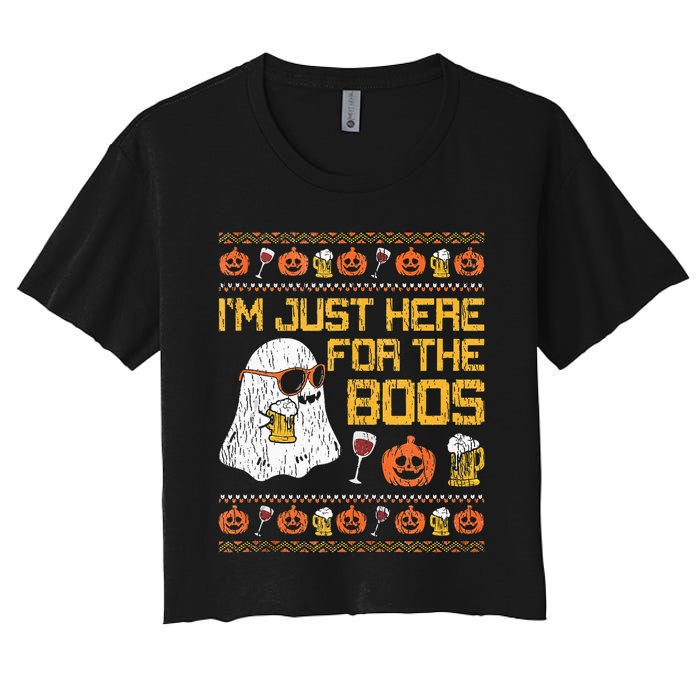 Retro Here For The Boos Ghost Halloween Costume Party Women's Crop Top Tee