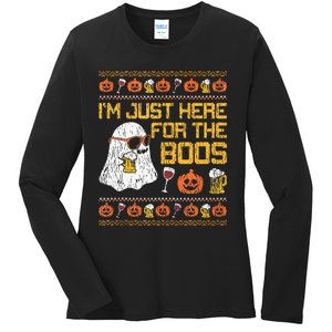 Retro Here For The Boos Ghost Halloween Costume Party Ladies Long Sleeve Shirt