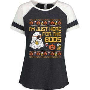 Retro Here For The Boos Ghost Halloween Costume Party Enza Ladies Jersey Colorblock Tee