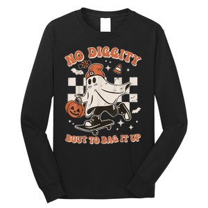 Retro Halloween Funny Ghost No Diggity Bout To Bag It Up Gift Long Sleeve Shirt