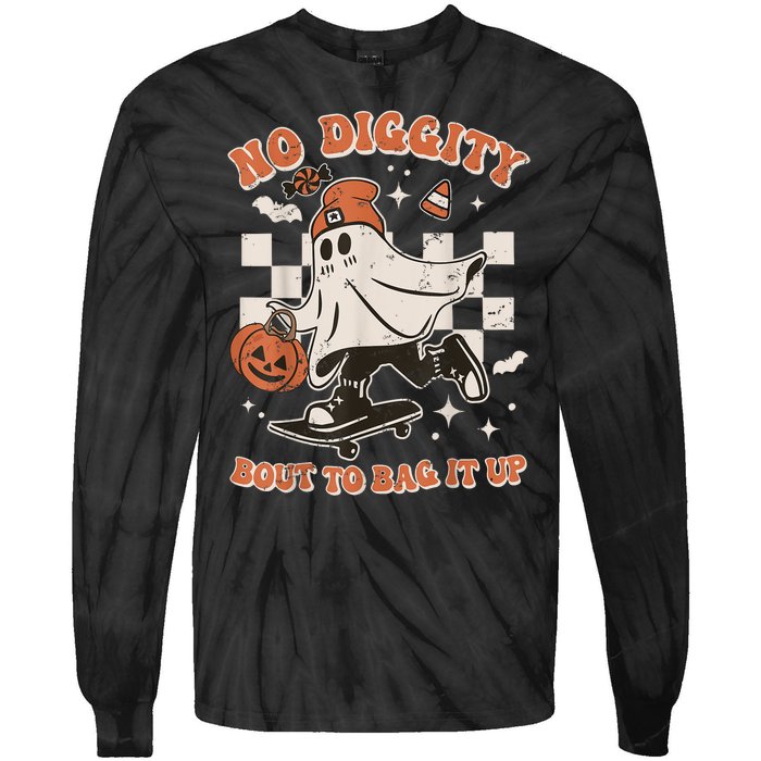 Retro Halloween Funny Ghost No Diggity Bout To Bag It Up Gift Tie-Dye Long Sleeve Shirt