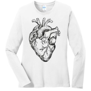 Real Heart Funny Human Anatomy Anatomical Cardiac Nurse Ladies Long Sleeve Shirt