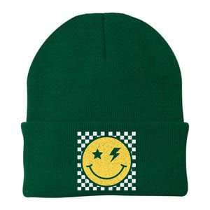 Retro Happy Face Checkered Pattern Smile Face Trendy Smiling Knit Cap Winter Beanie