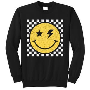 Retro Happy Face Checkered Pattern Smile Face Trendy Smiling Sweatshirt