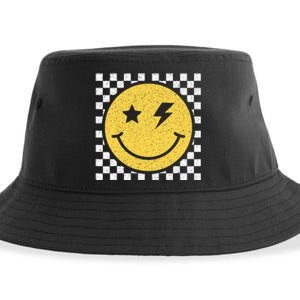 Retro Happy Face Checkered Pattern Smile Face Trendy Smiling Sustainable Bucket Hat