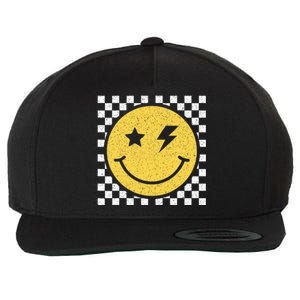 Retro Happy Face Checkered Pattern Smile Face Trendy Smiling Wool Snapback Cap