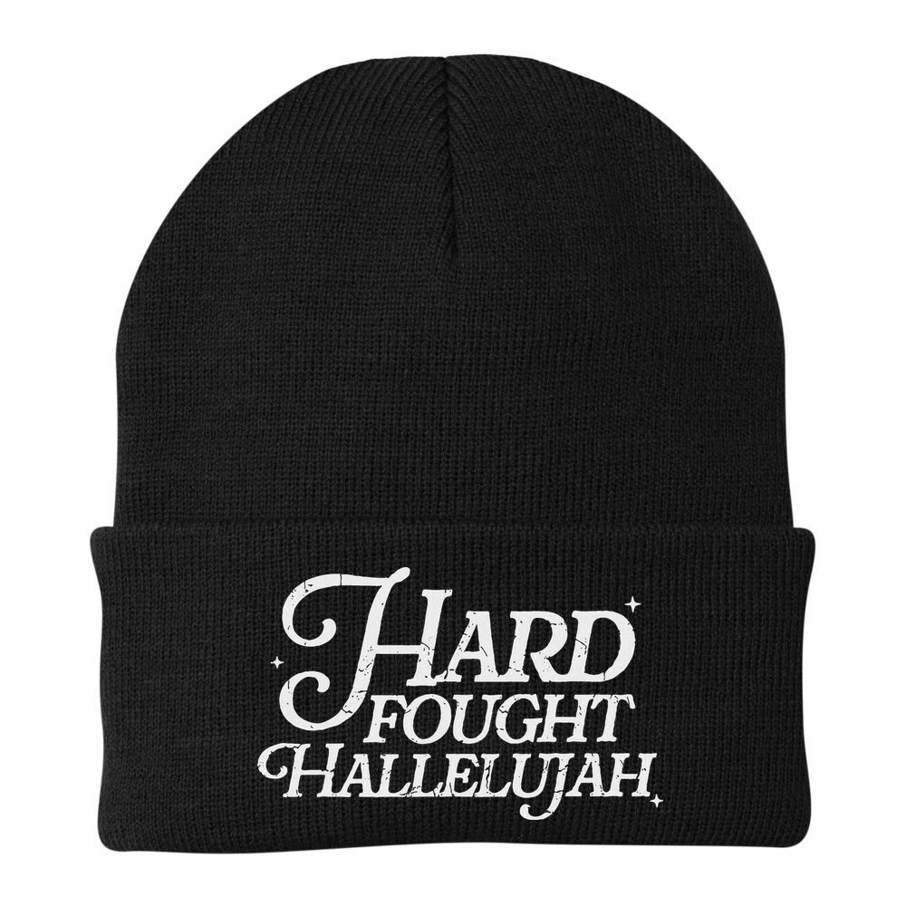 Retro Hard Fought Hallelujah Bible Verse Christian Jesus Beanie
