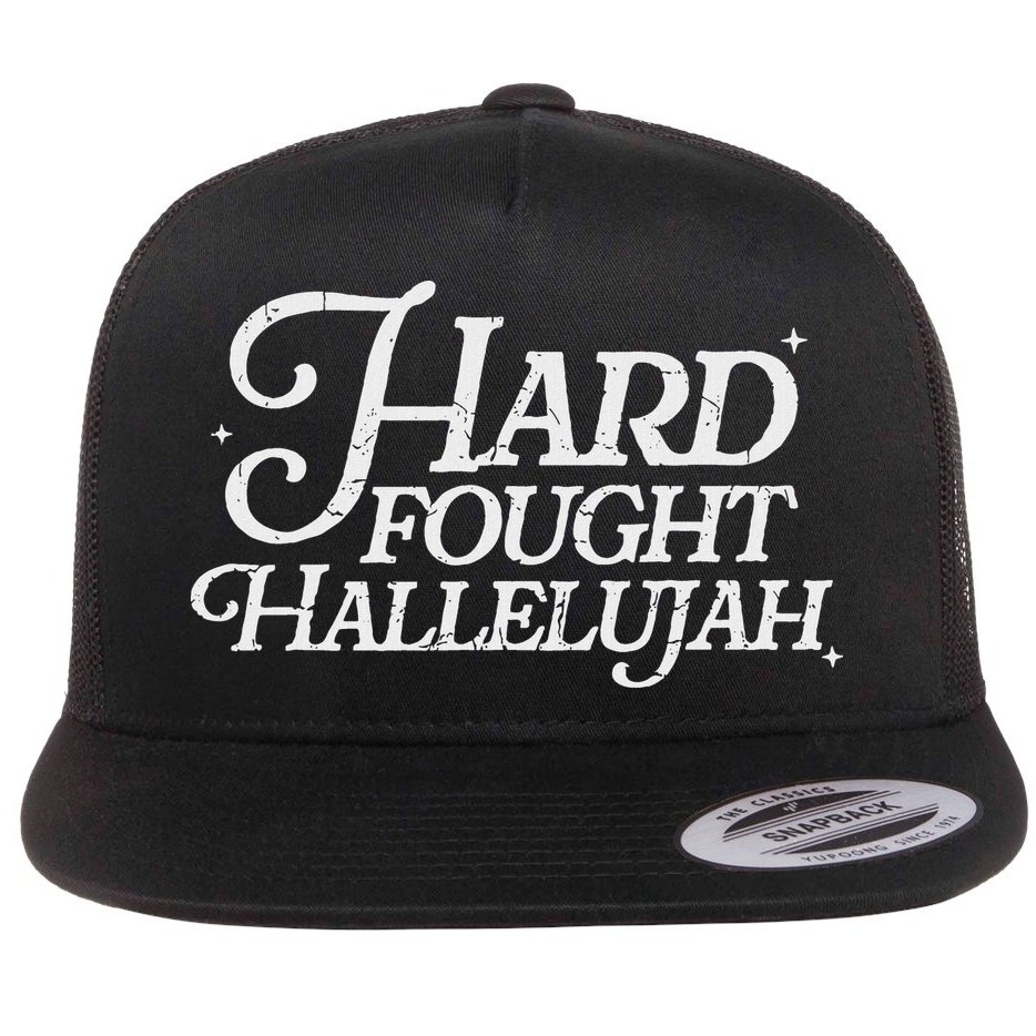 Retro Hard Fought Hallelujah Bible Verse Christian Jesus Flat Bill Trucker Hat