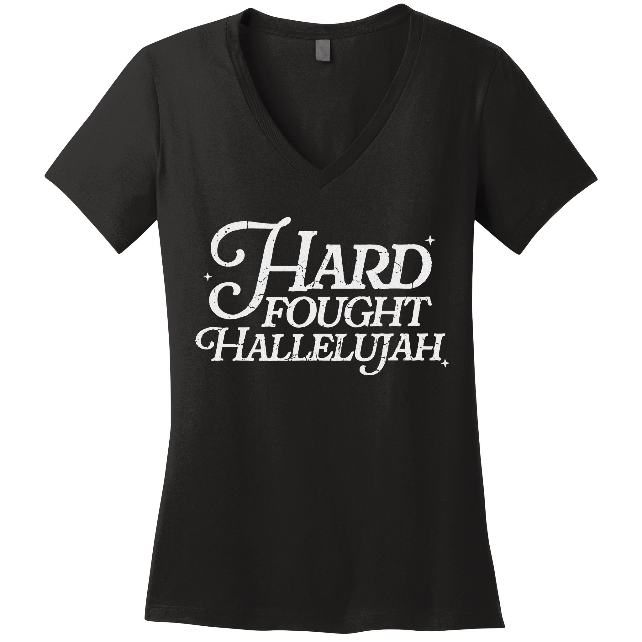 Retro Hard Fought Hallelujah Bible Verse Christian Jesus Women's V-Neck T-Shirt
