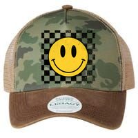 Retro Happy Face 70s Distressed Checkered Pattern Smile Face Legacy Tie Dye Trucker Hat