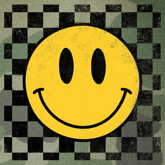 Retro Happy Face 70s Distressed Checkered Pattern Smile Face Legacy Tie Dye Trucker Hat